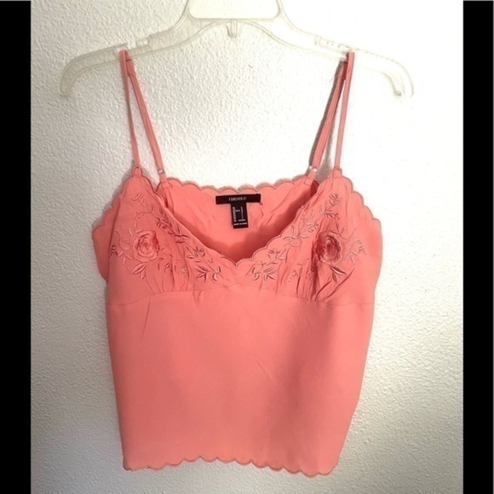 FOREVER 21 embroidered peach spaghetti strap crop top size large